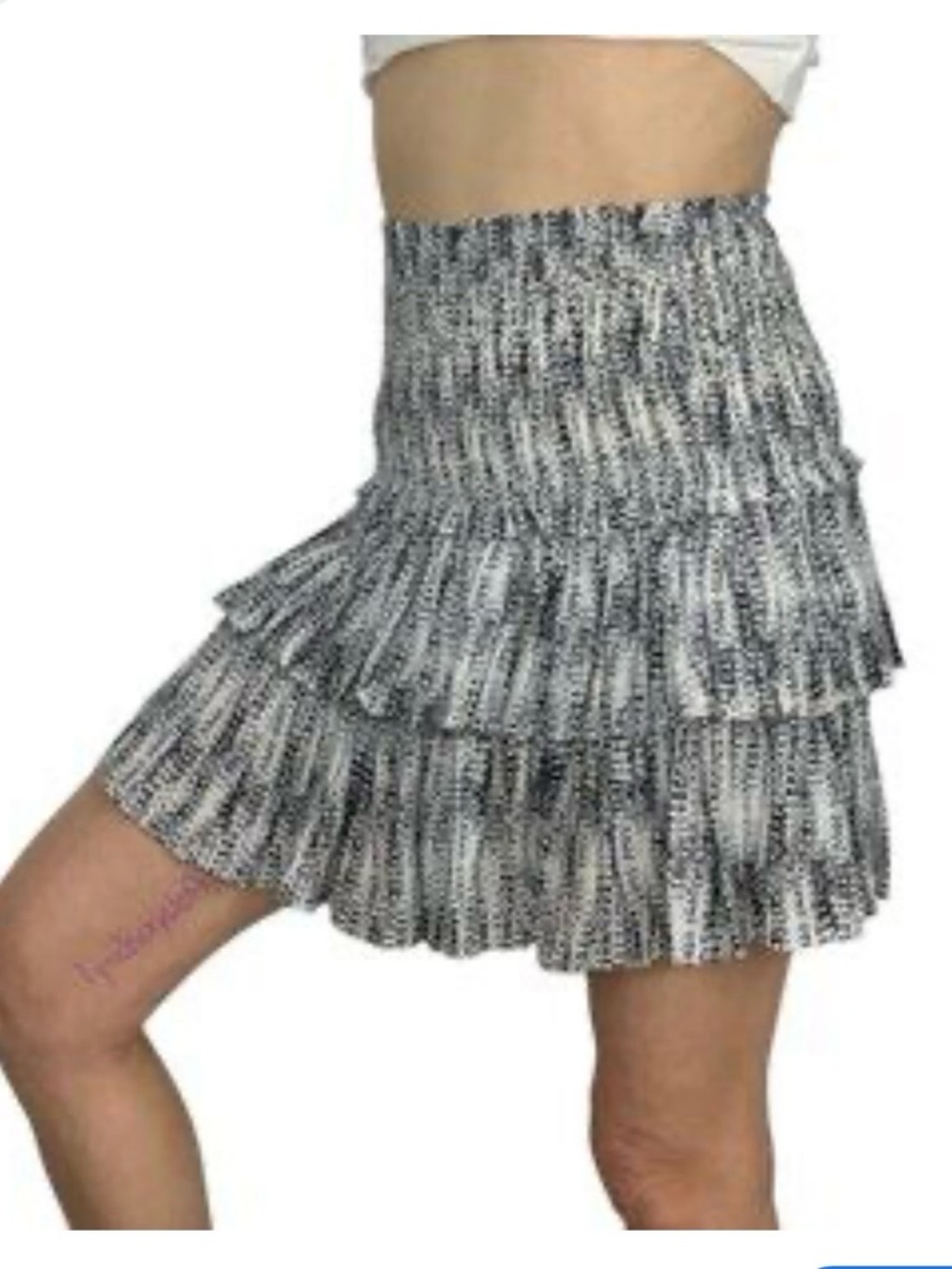 Chic Black and White Ruffled Midi Skirt